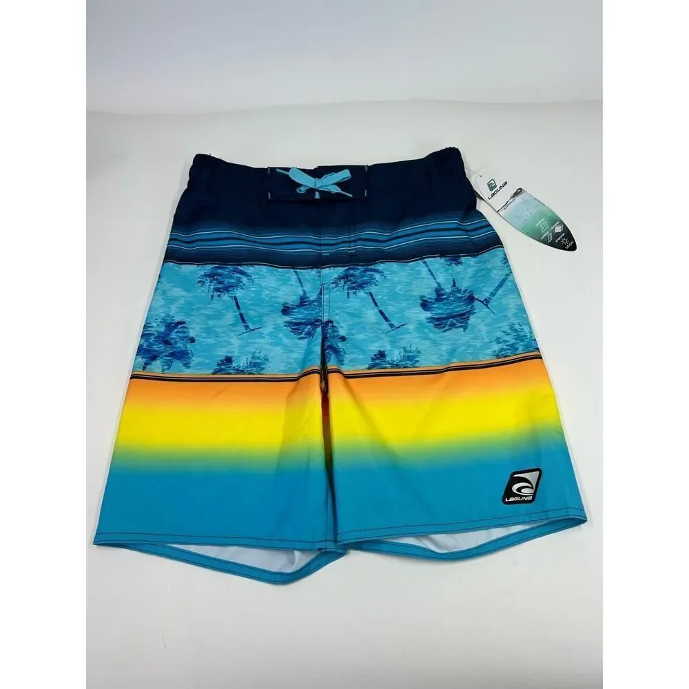 Laguna Boys Blue Palm Tree Swim Trunks UPF 50 Size‎ M 10/12